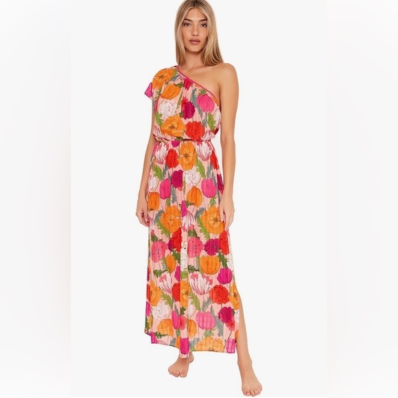 TRINA TURK sunny bloom asymmetrical one-shoulder maxi dress in multi M vacation - Picture 1 of 16
